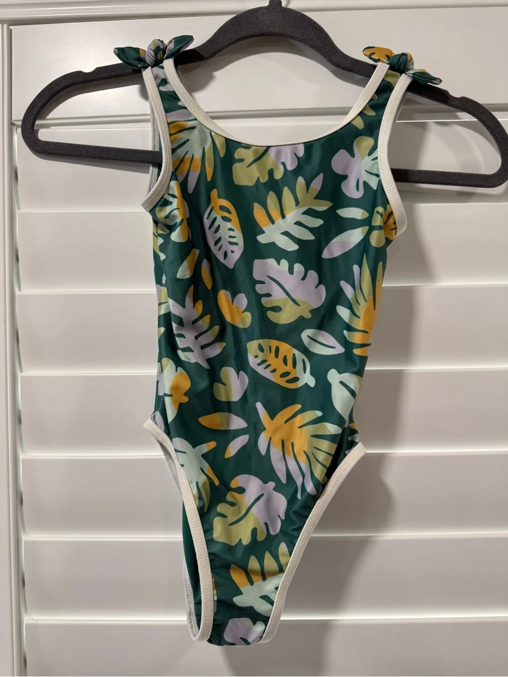 Kids One-Piece Swimsuit - Green Tropical Leaf Print